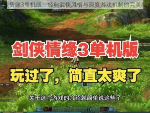 剑侠情缘3单机版：经典武侠风格与深度游戏机制的完美融合