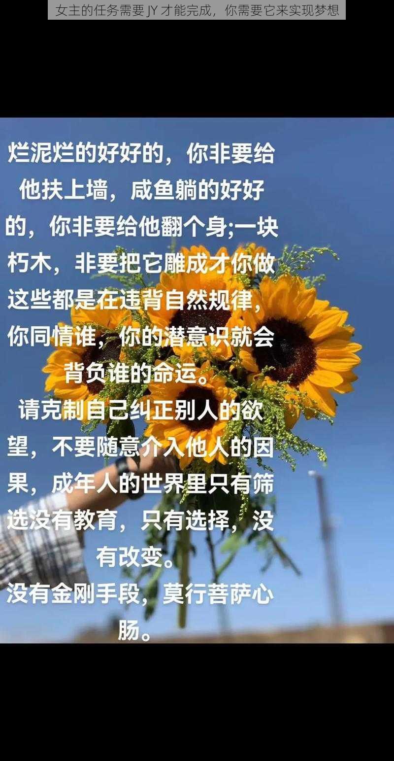 女主的任务需要 JY 才能完成，你需要它来实现梦想