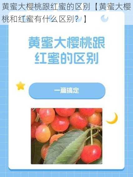 黄蜜大樱桃跟红蜜的区别【黄蜜大樱桃和红蜜有什么区别？】