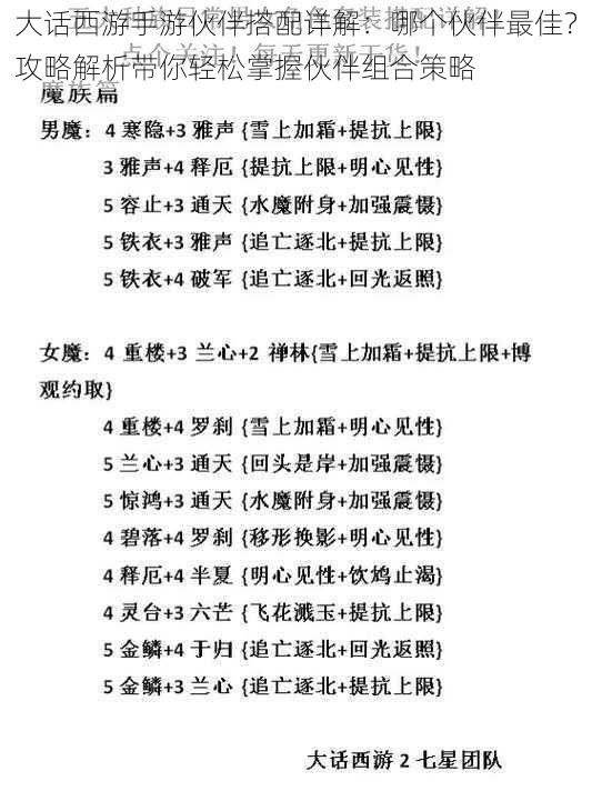 大话西游手游伙伴搭配详解：哪个伙伴最佳？攻略解析带你轻松掌握伙伴组合策略