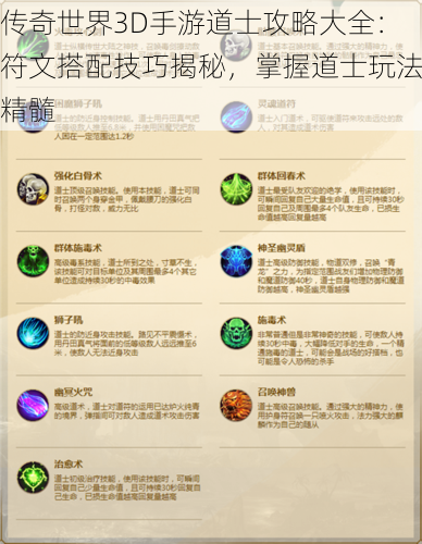 传奇世界3D手游道士攻略大全：符文搭配技巧揭秘，掌握道士玩法精髓