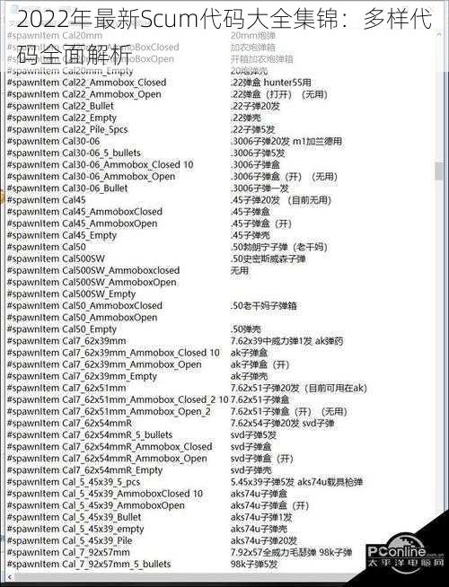 2022年最新Scum代码大全集锦：多样代码全面解析