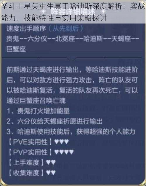 圣斗士星矢重生冥王哈迪斯深度解析：实战能力、技能特性与实用策略探讨