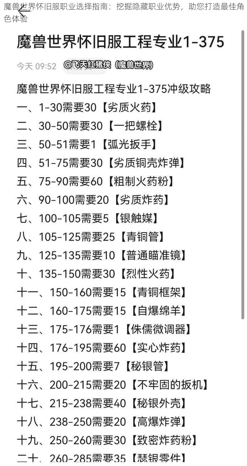 魔兽世界怀旧服职业选择指南：挖掘隐藏职业优势，助您打造最佳角色体验