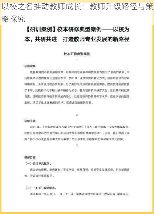 以校之名推动教师成长：教师升级路径与策略探究